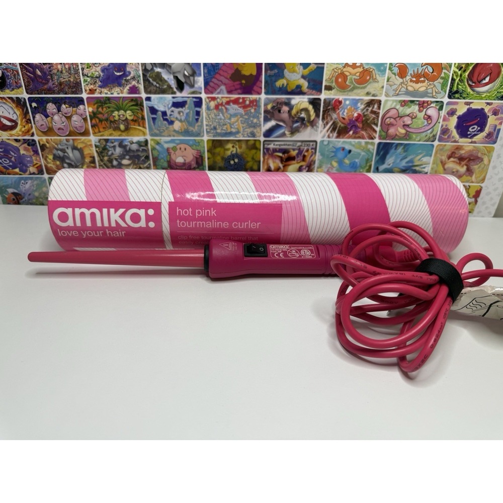 Amika Hot Pink Tourmaline Hair Curler 6" Long Barrel Clipless Curling Wand